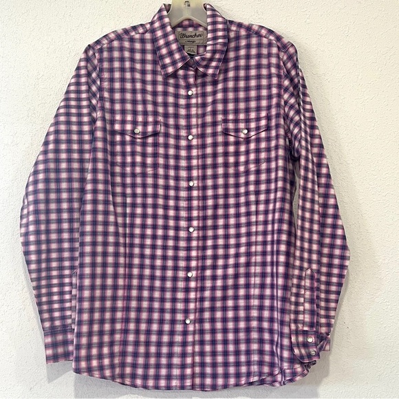 Wrancher By Wrangler Womens Pink and Purple Pearl Snap Top Size Large - Picture 1 of 4